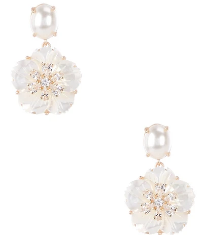 Southern Living x Borrowed & Blue Pearl Stud Crystal CZ Stone Flower Drop Earrings