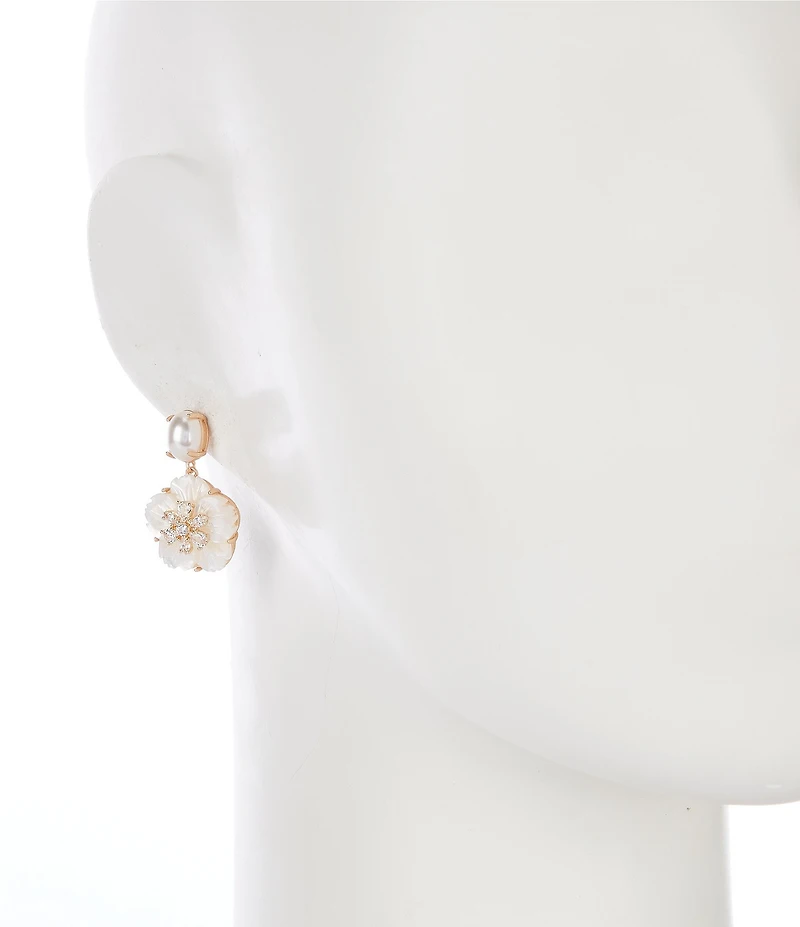 Southern Living x Borrowed & Blue Pearl Stud Crystal CZ Stone Flower Drop Earrings