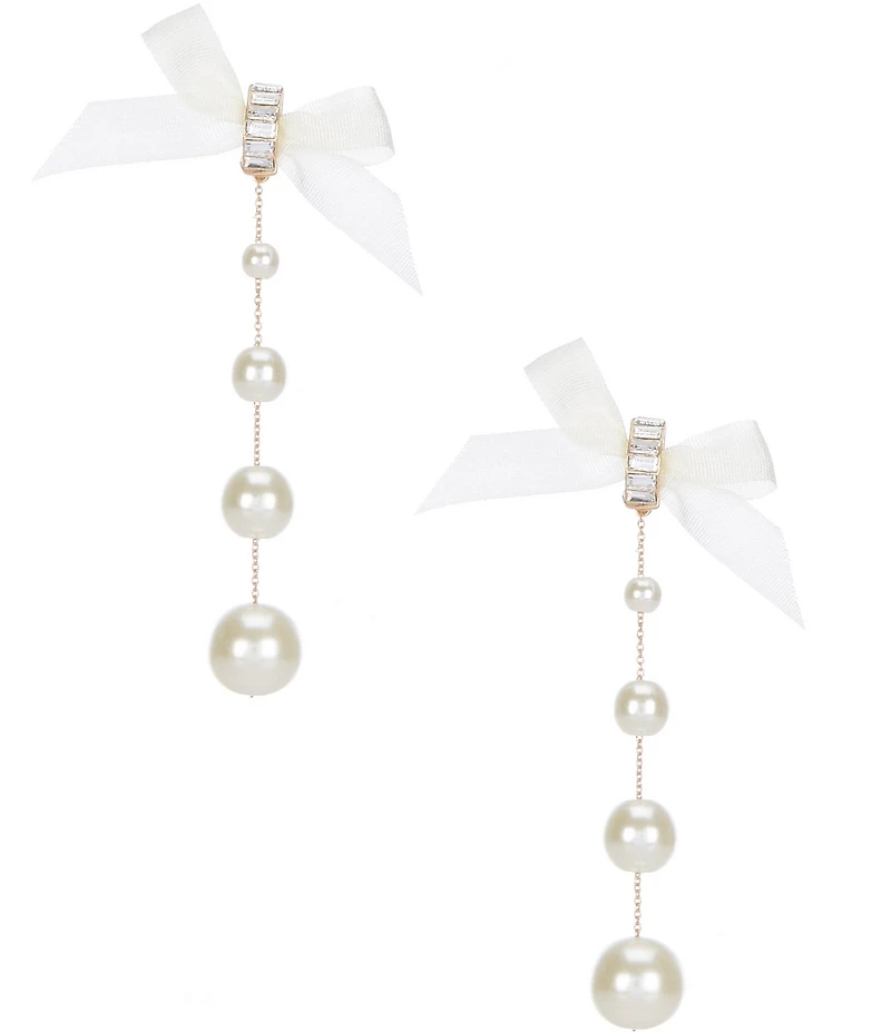 Southern Living x Borrowed & Blue Satin Bow Pearl Statement Linear Earrings