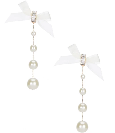 Southern Living x Borrowed & Blue Satin Bow Pearl Statement Linear Earrings
