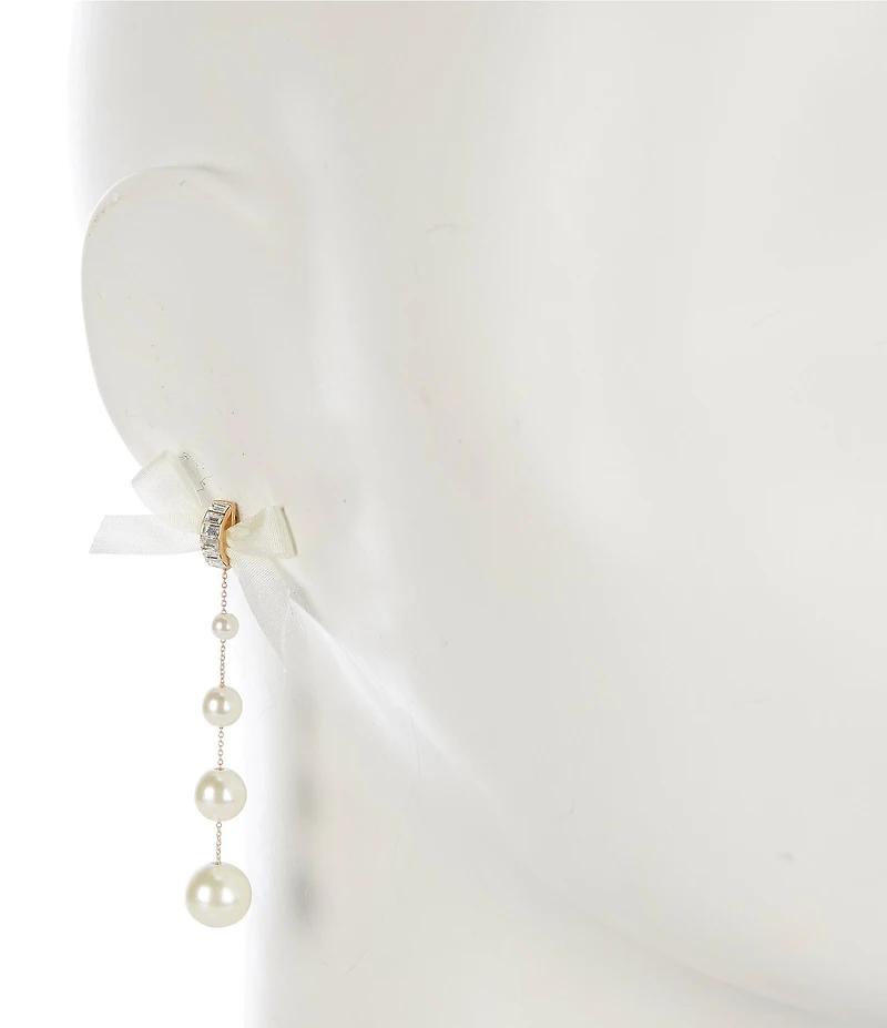 Southern Living x Borrowed & Blue Satin Bow Pearl Statement Linear Earrings