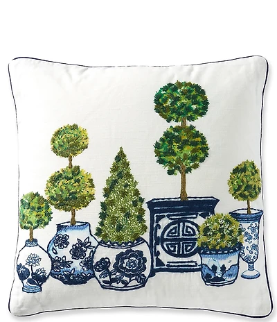 Southern Living Boxwood Topiary Embroidered Square Pillow