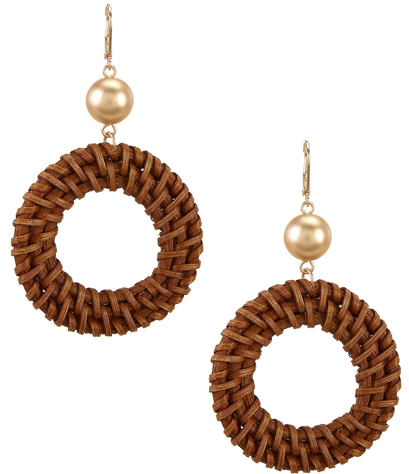 Southern Living Brass Bead Wicker Resort Round Drop Earrings