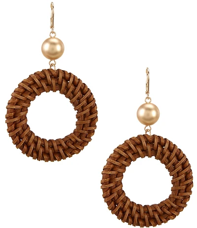 Southern Living Brass Bead Wicker Resort Round Drop Earrings