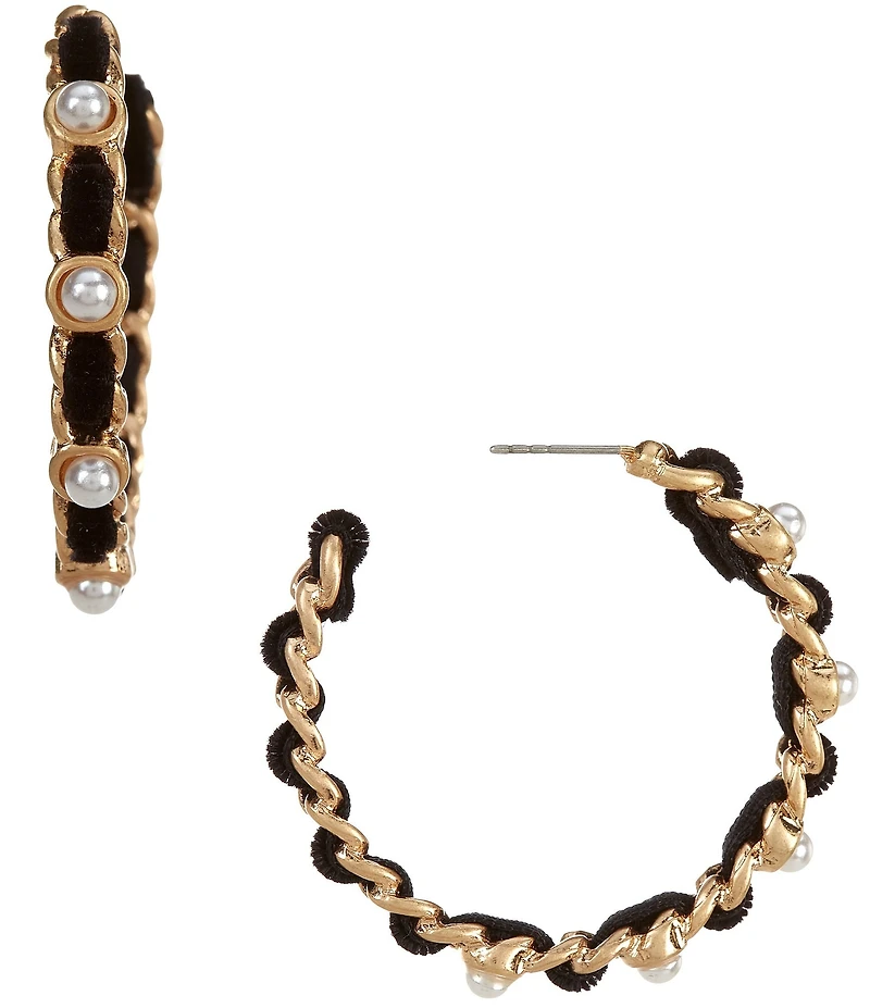 Southern Living Chain Hoop Earrings with Ribbon and Pearls