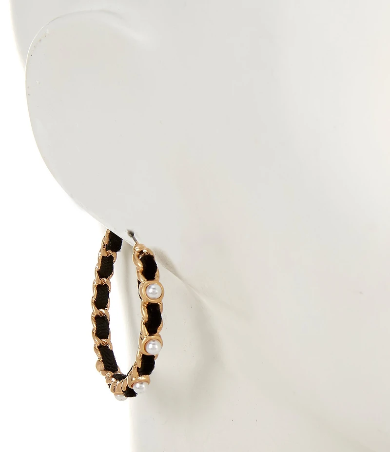 Southern Living Chain Hoop Earrings with Ribbon and Pearls