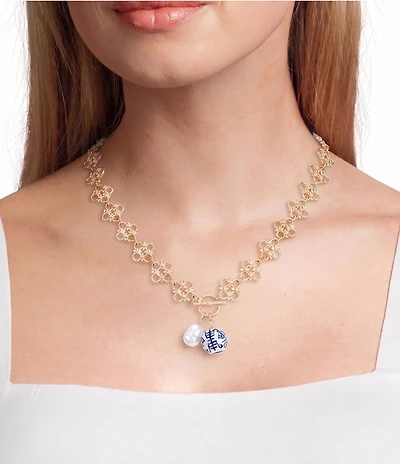 Southern Living Chinoiserie Bead And Pearl Charms Short Pendant Necklace