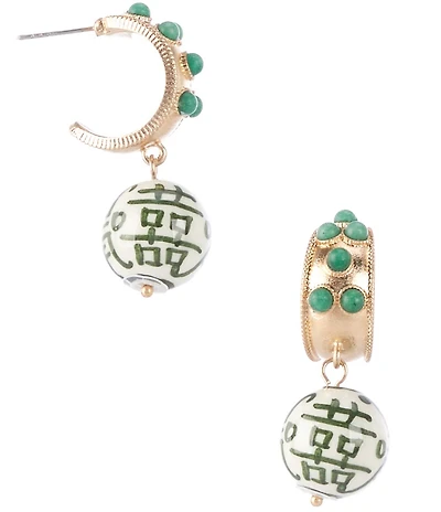 Southern Living Chinoiserie Bead Inset Stone Hoop Drop Earrings