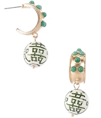 Southern Living Chinoiserie Bead Inset Stone Hoop Drop Earrings