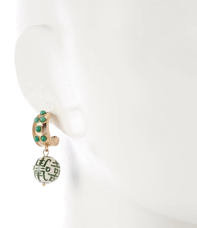 Southern Living Chinoiserie Bead Inset Stone Hoop Drop Earrings