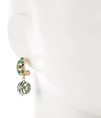 Southern Living Chinoiserie Bead Inset Stone Hoop Drop Earrings