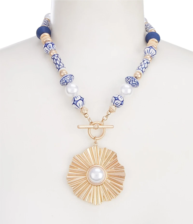 Southern Living Chinoiserie Beaded Short Burst Pendant Statement Necklace