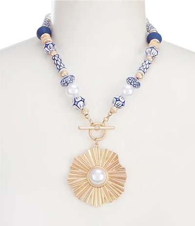 Southern Living Chinoiserie Beaded Short Burst Pendant Statement Necklace