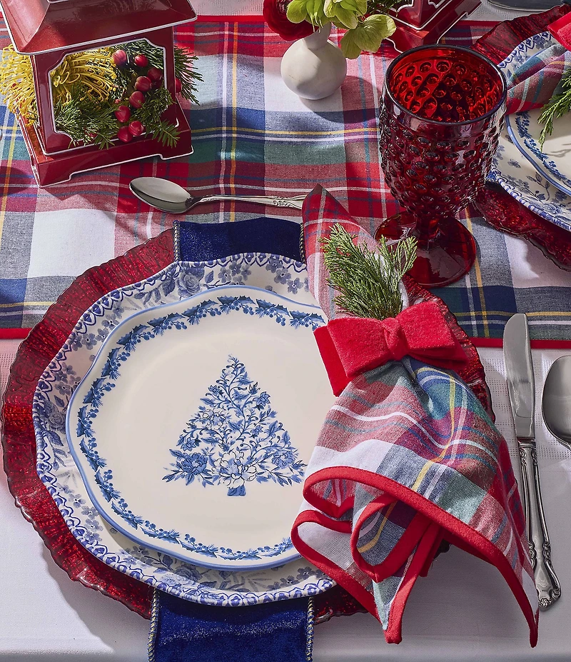 Southern Living Chinoiserie Christmas Collection Tartan Plaid Napkins, Set of 4