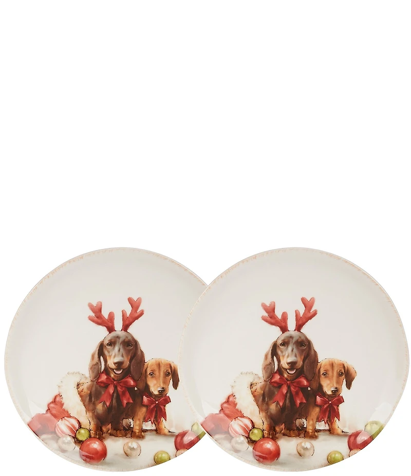 Southern Living Christmas Puppies Collection Dachshund Puppy Accent Plates, Set of 2