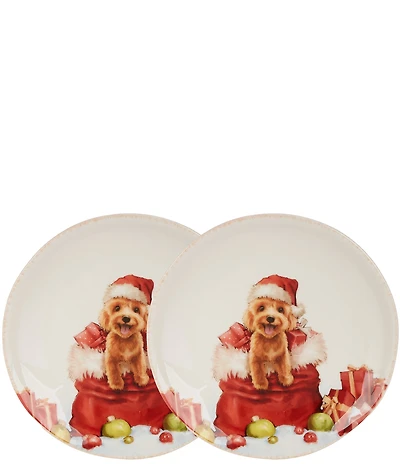 Southern Living Christmas Puppies Collection Doodle Puppy Accent Plates, Set of 2