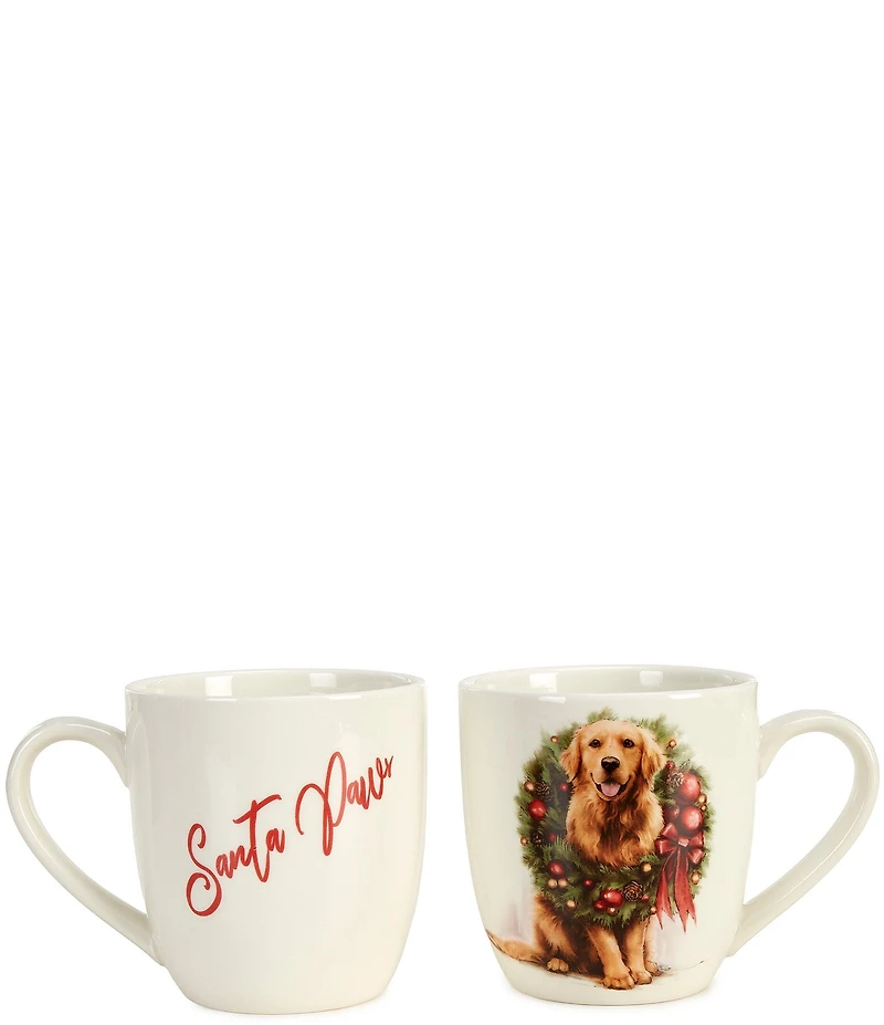 Southern Living Christmas Puppies Collection Golden Retriever Puppy Mugs, Set of 2