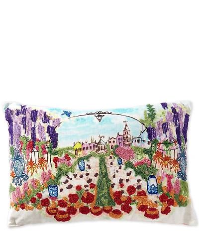 Southern Living Colorful Village Embroidered Pillow