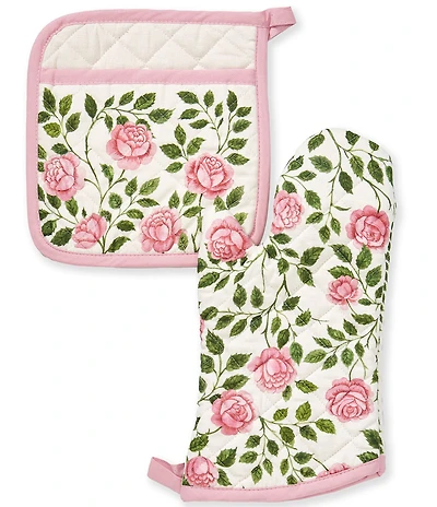 Southern Living Constance Sweet Roses Oven Mitt & Pot Holder Set