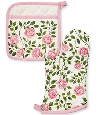 Southern Living Constance Sweet Roses Oven Mitt & Pot Holder Set
