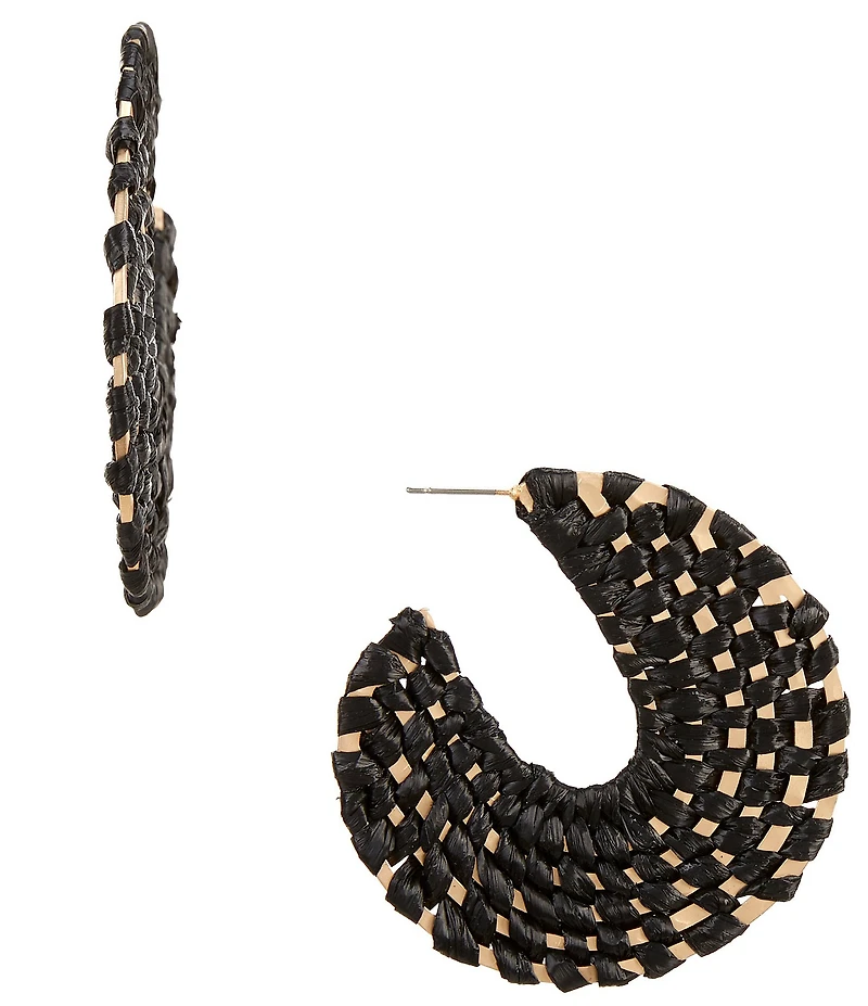 Southern Living Cream Raffia Weaved Hoop Earrings