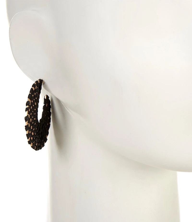 Southern Living Cream Raffia Weaved Hoop Earrings