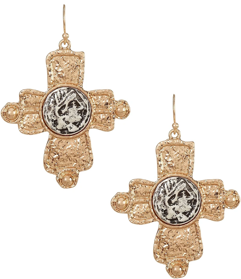 Southern Living Cross with Coin Inset Drop Earrings