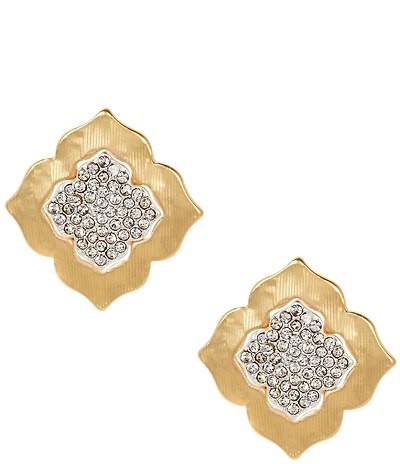 Southern Living Crystal Pave Clover Metal Stud Earrings