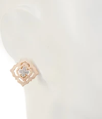 Southern Living Crystal Pave Clover Open Metal Clip Stud Earrings