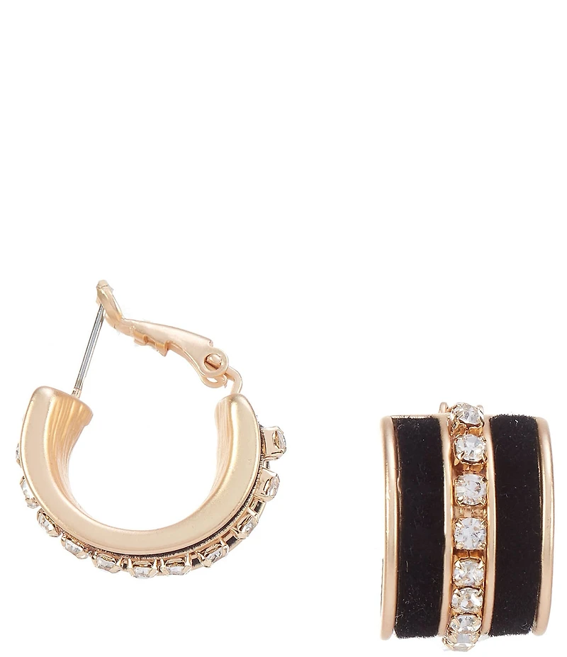 Southern Living Crystal Rhinestone Jet Velvet Clutchless Hoop Earrings