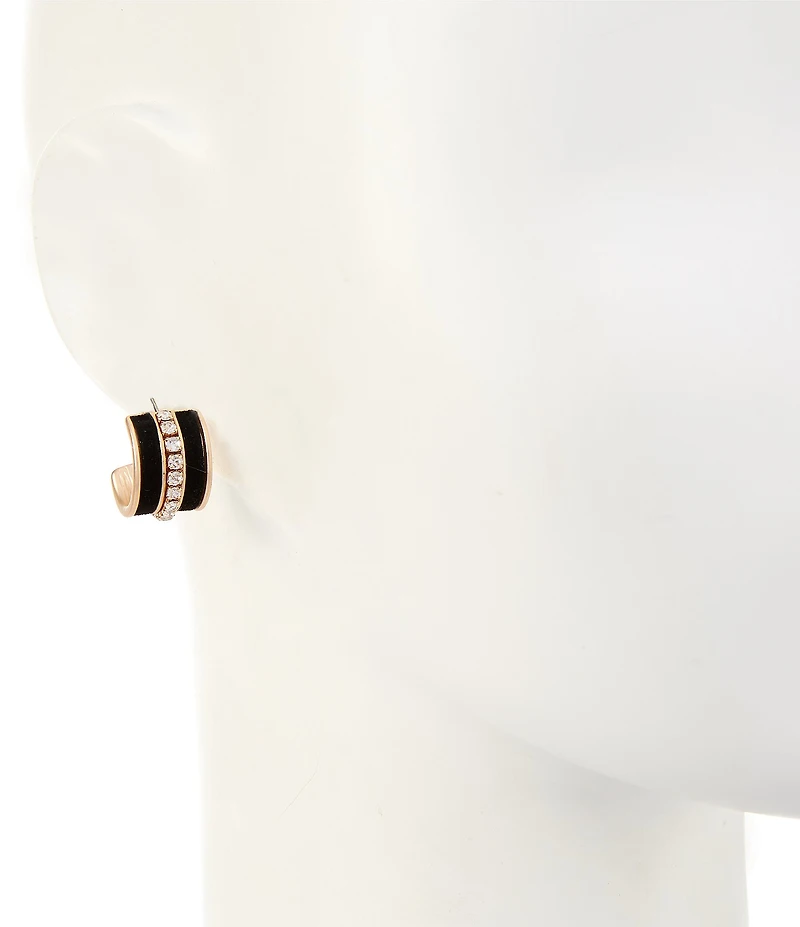 Southern Living Crystal Rhinestone Jet Velvet Clutchless Hoop Earrings