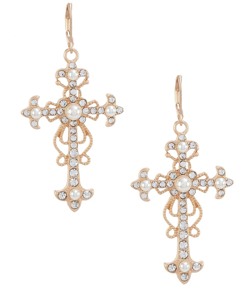 Southern Living Crystal Stone & Pearl Delicate Metal Cross Drop Earrings