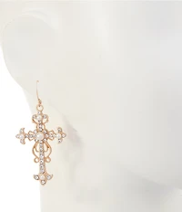 Southern Living Crystal Stone & Pearl Delicate Metal Cross Drop Earrings