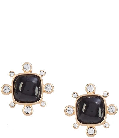 Southern Living Crystal Stone Edge Jet Resin Square Stud Earrings