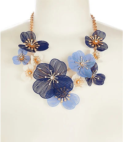 Southern Living Crystal Stone Multi Floral Resort Frontal Statement Necklace