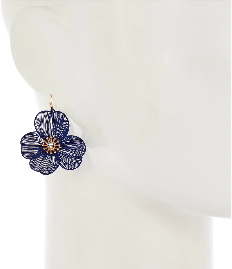 Southern Living Crystal Stone Navy Flower Drop Earrings