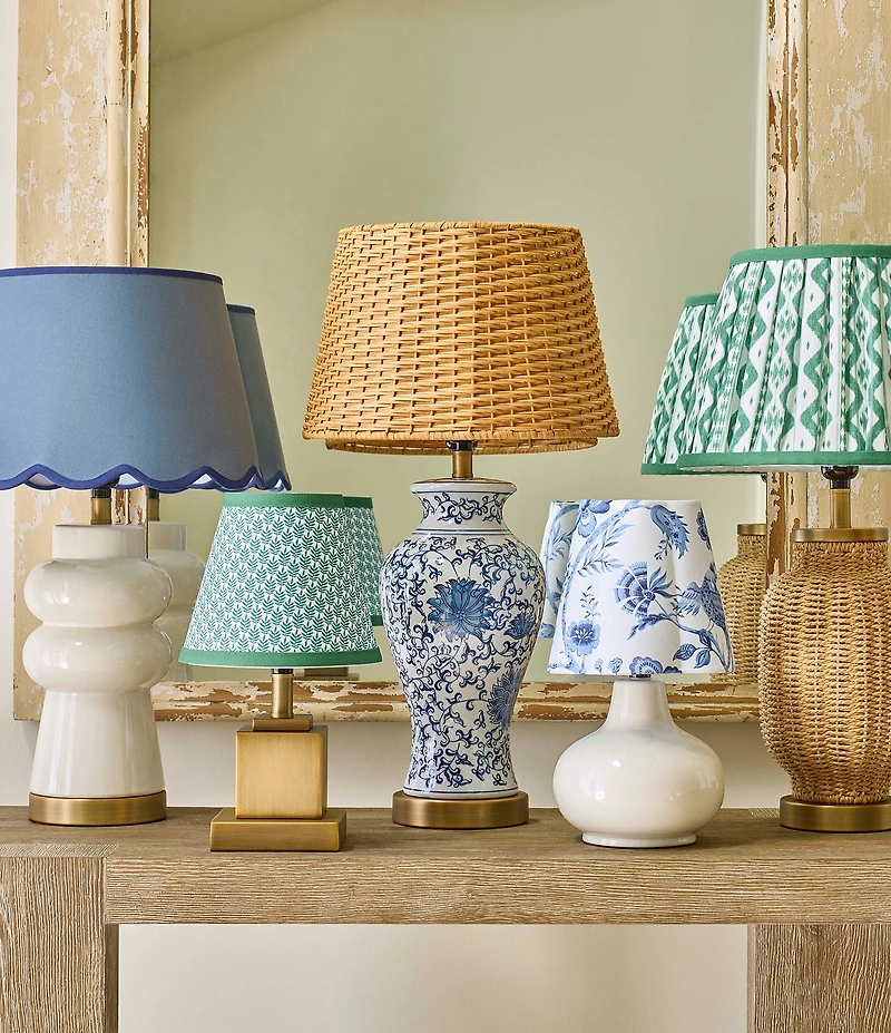 Southern Living Customizable Rechargeable Large Rattan Tapered Drum Lamp Shade