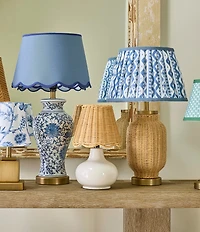 Southern Living Customizable Rechargeable Small Natural Rattan Scalloped Empire Lamp Shade