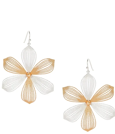 Southern Living Diamond Dust Two Tone Textured Flower Drop Earrings