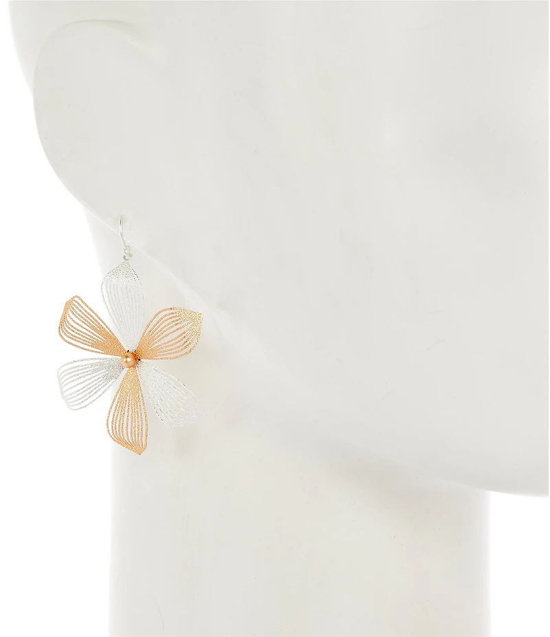 Southern Living Diamond Dust Two Tone Textured Flower Drop Earrings