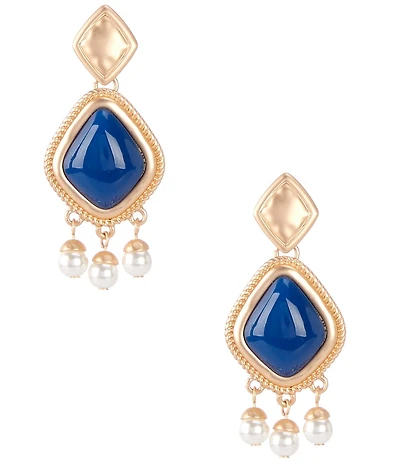 Southern Living Diamond Metal Stud Navy Cab Multi Pearl Chandelier Drop Earrings