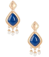 Southern Living Diamond Metal Stud Navy Cab Multi Pearl Chandelier Drop Earrings