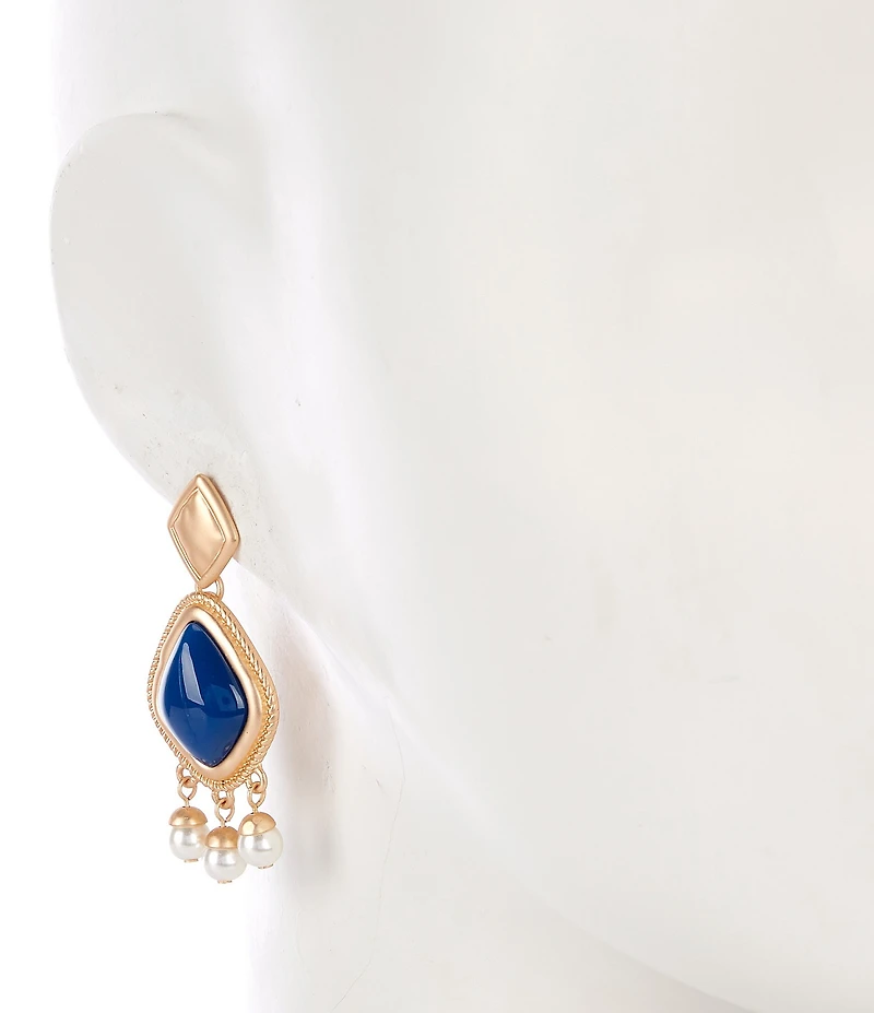 Southern Living Diamond Metal Stud Navy Cab Multi Pearl Chandelier Drop Earrings