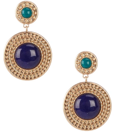 Southern Living Double Disc Semi Precious Stone Statement Drop Earrings