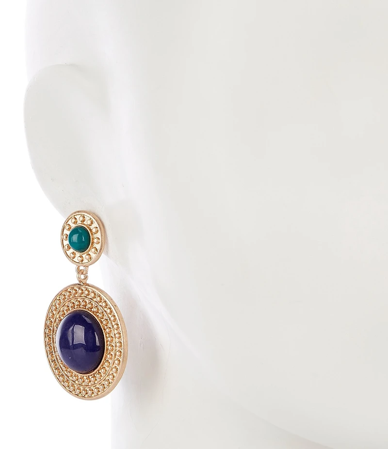 Southern Living Double Disc Semi Precious Stone Statement Drop Earrings