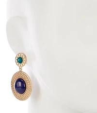 Southern Living Double Disc Semi Precious Stone Statement Drop Earrings