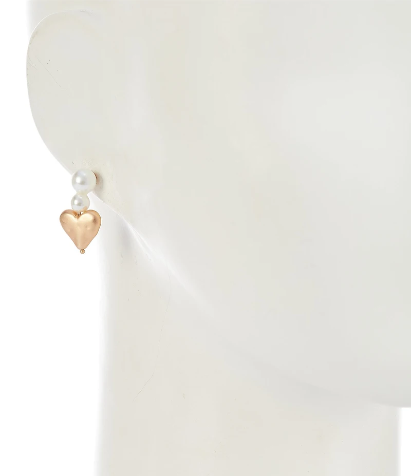 Southern Living Double Pearl Metal Heart Charm Drop Earrings