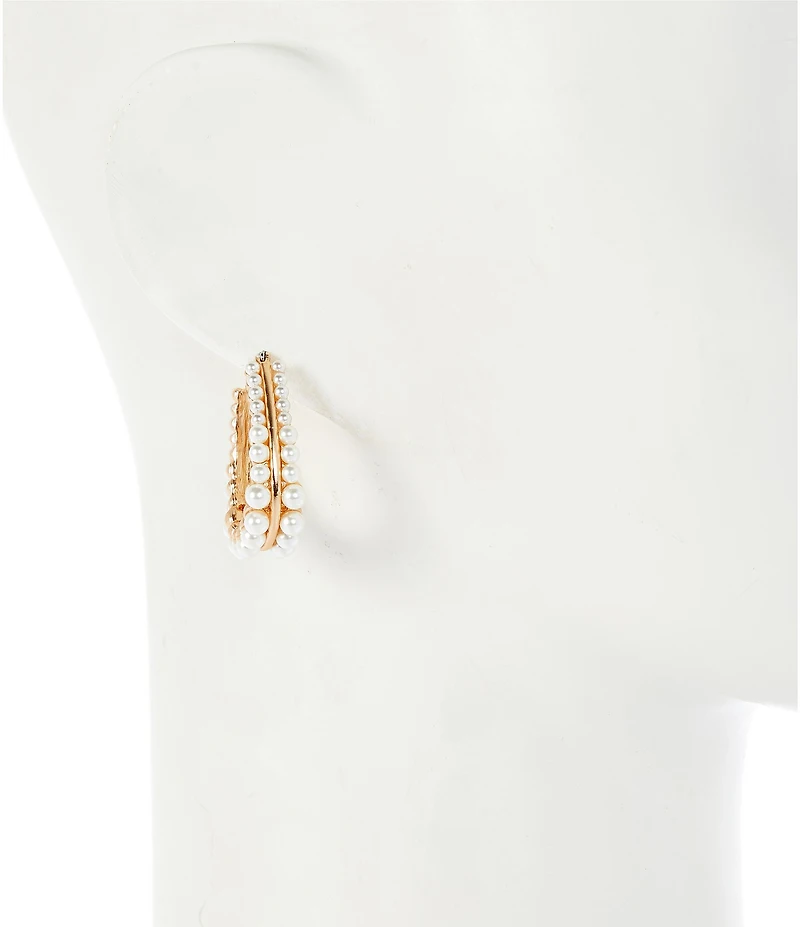Southern Living Double Row Pearl Beaded Hoop Earrings