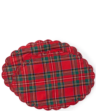 Southern Living Embroidered Plaid Oval Placemats, Set of 2