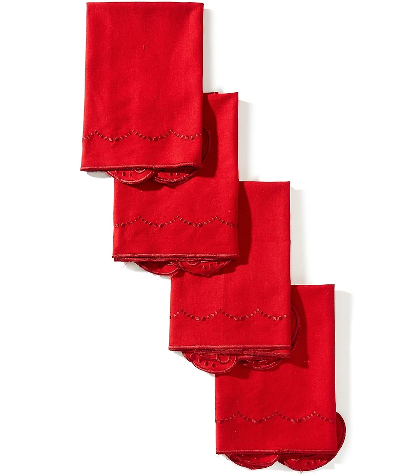Southern Living Embroidered Scalloped Napkins, Set of 4